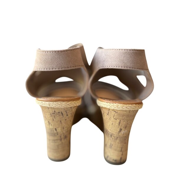 Ana Nautical Beige Elastic Strap Wedge Sandals 3.5" Heel Womens Size 11M - Picture 9 of 14